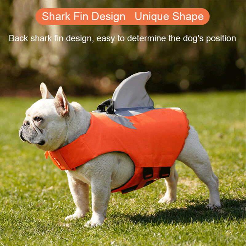 Jaket Pelampung Anjing Pakaian Renang Keselamatan Hewan Peliharaan Rompi Pelampung Rompi Hiu dengan Pegangan Penyelamatan untuk Musim Panas Kolam Renang Pantai Berperahu