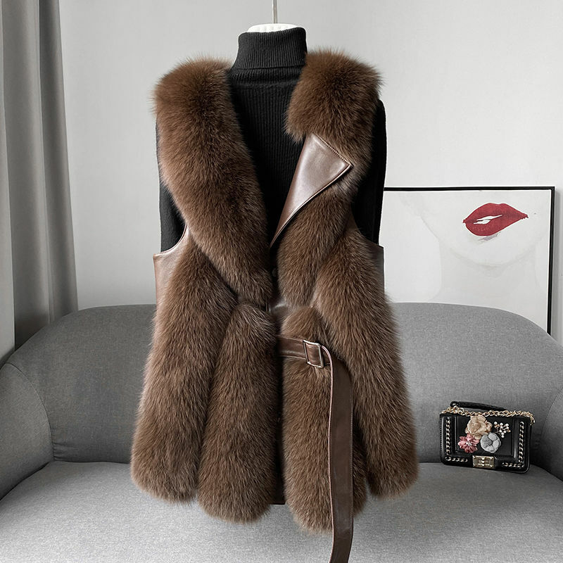 Parkas Women's Long Outdoors Coats Jackets Vests 2023 Winter Faux Fur Imitation Fox Hair Splicing Warm Fashion Waistcoat Woman