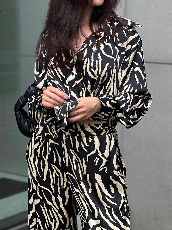 Hiloc Leopard Print Women Pajama With Belt Full Sleeve Loose New In Women's Sleepwear Single-Breasted Lapel Home Suit Fashion