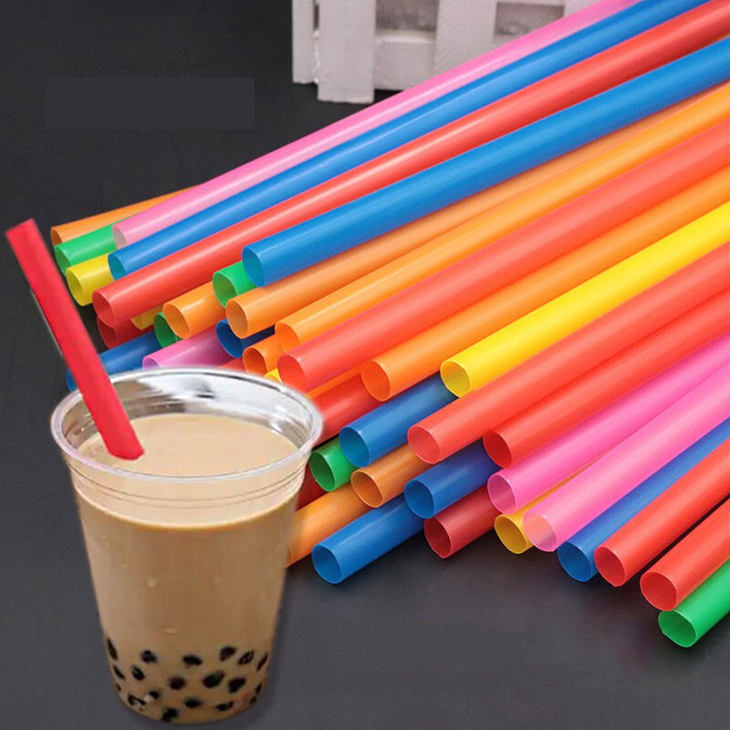 100 قطعة القش القابل للتصرف متعدد الألوان واسع واسع MilkTea Milkshake القش ماصّات بلاستيكيّة زفاف حفلة بار إكسسوارات