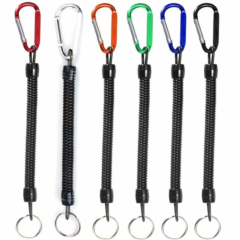 Lock Tackle Security Gear Tool Portable Fishing Lanyards Camping Carabiner Anti-lost Phone Keychain Spring Elastic Rope
