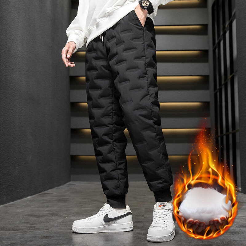 2022 Winter New White Duck Down Padded Thicken Trousers Casual Winter Warm Mens Fashion Sweatpants Thermal Pants M-5XL Plus size