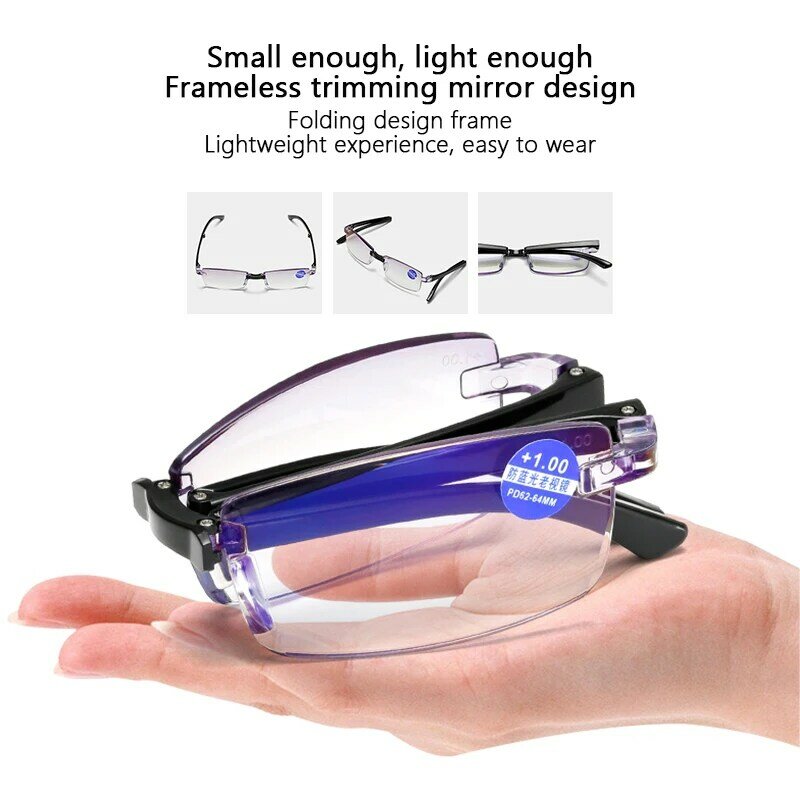 Zuee-男性と女性のためのアンチブルーライト老眼鏡,ユニセックス2022折りたたみ眼鏡,ケース付き,1.0〜4.0