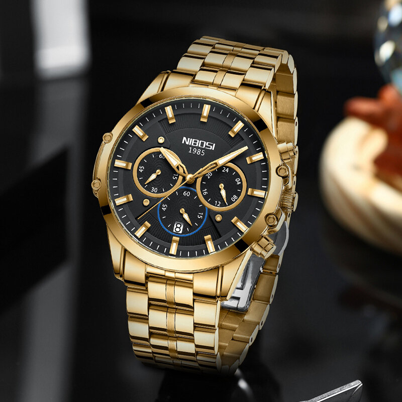 NIBOSI-Montre à quartz chronographe étanche pour homme, montres de sport de luxe, date Shoous, marque supérieure