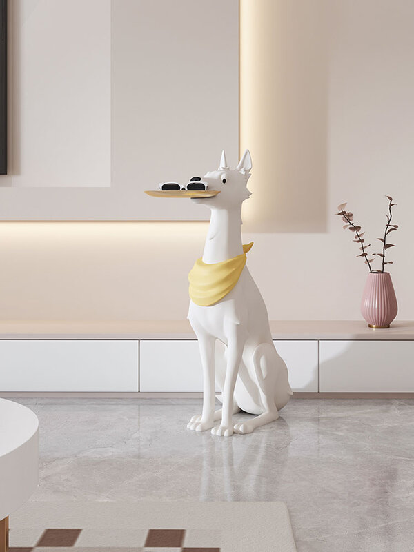 Statue de chien en résine, décoration de luxe pour la maison, plateau de rangement latéral de canapé de salon, grande décoration de sol, ornements Sculpture d'art moderne