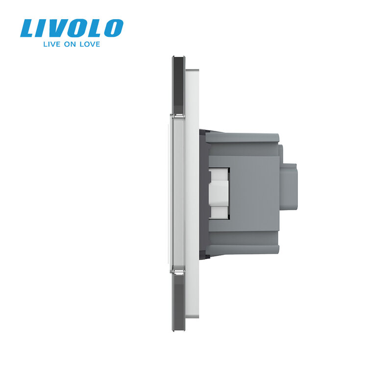 Livolo – Toma de corriente de pared con interruptor y panel C702-C7C1EU-11, Enchufe de pared europeo de 16A con interruptor táctil, panel de cristal en 7 colores, CA 220-250V