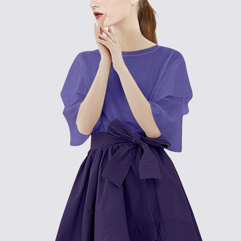 Vestido de camiseta púrpura para mujer, falda de medio cuerpo de cintura, moda de dos piezas con traje, novedad de verano 2022