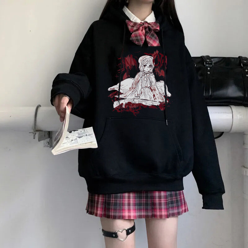 Y2k roupas femininas anime harajuku inverno kawaii moda moletom hip hop manga comprida impressão topos vintage oversized bonito hoodie