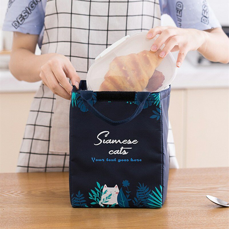 PURDORED 1 Pc Cartoon Lunch Bag Women Fresh Cooler Bags impermeabile Portable Zipper Thermal Oxford student Lunch Box Food Bags
