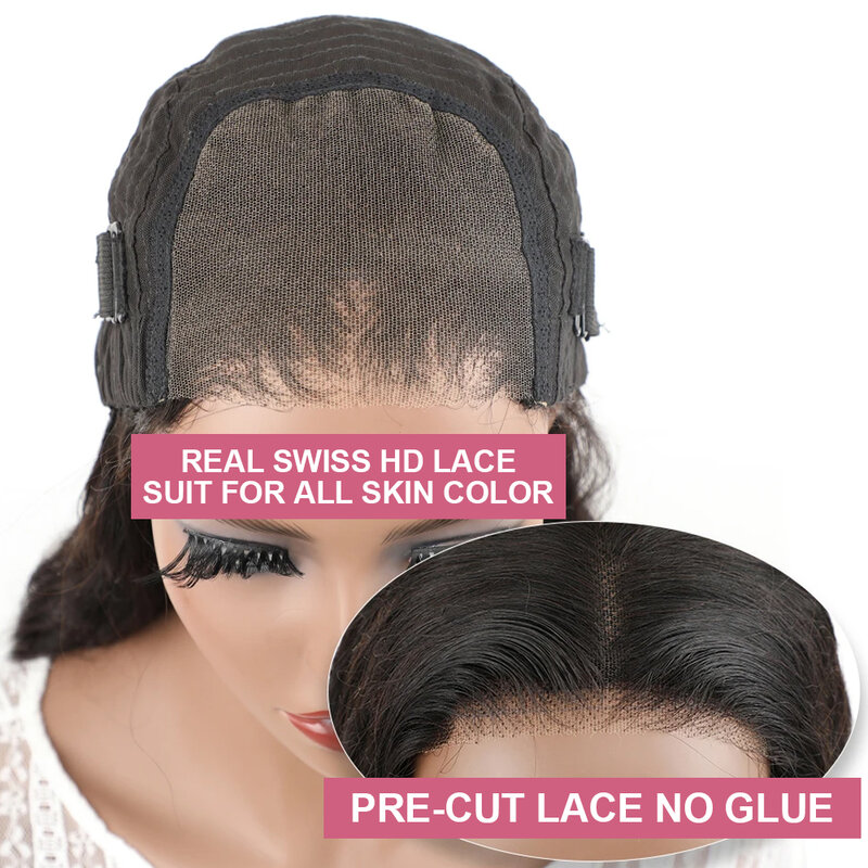 Parrucca Glueless capelli umani pronti da indossare parrucche trasparenti con chiusura in pizzo dritto capelli umani prepizzicati attaccatura dei capelli naturale per le donne