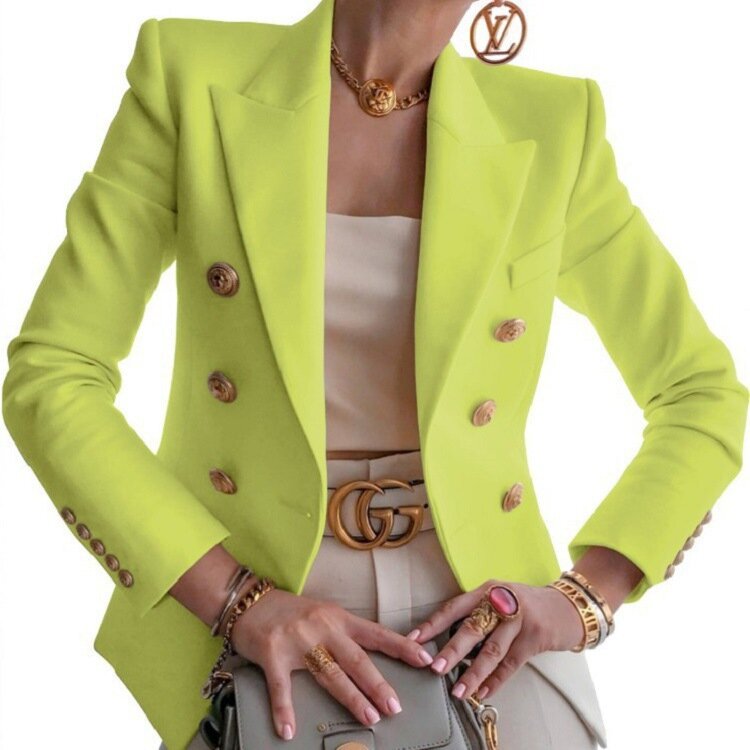 Blazer branco feminino 2022 fino elegante blazers jaqueta feminina encaixe metal leão botões duplo breasted blazer femme