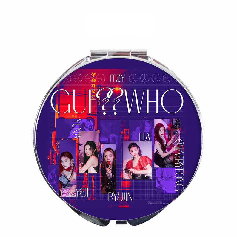 Kpop ITZY 새로운 앨범 GUES 누가 D-DAY 포스터 접는 메이크업 거울 여성 패션 화장품 거울 팬 컬렉션
