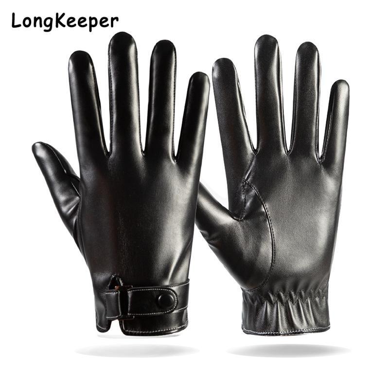 Men Women PU Leather Black Gloves for Phone Touchscreen Flexible Windproof Warm Thermal Gloves New High Quality Non-slip Mittens