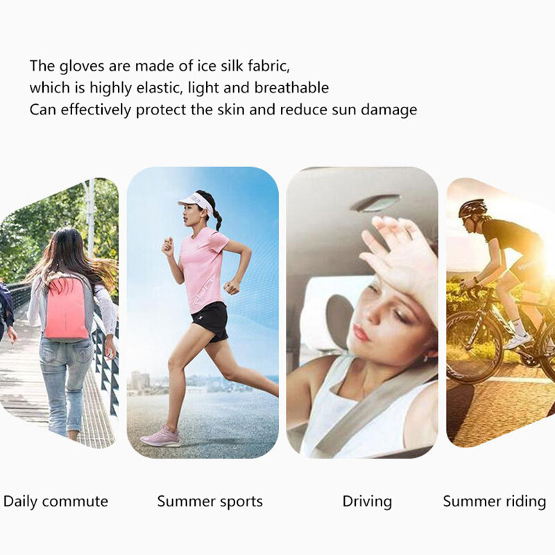 Ladies Ice Silk Sunscreen Gloves Thin Summer Driving Non-Slip Breathable Mitten Women Outdoor Sports Quick Drying Gloves Female
