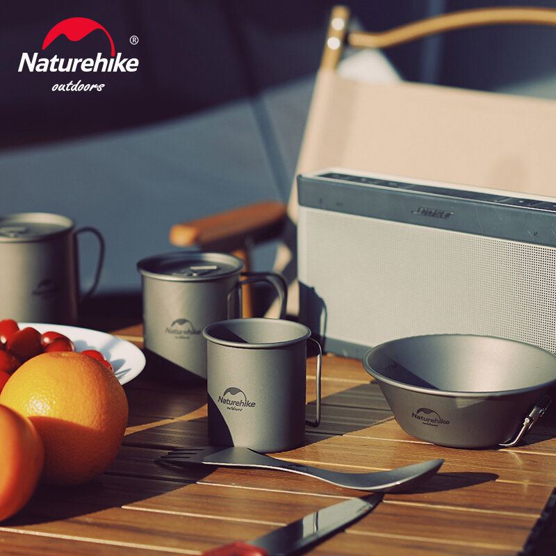 Naturehike-taza de agua ligera, vajilla, utensilios de cocina al aire libre, taza de agua con mango plegable, juego de Picnic portátil para acampar