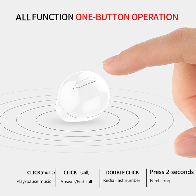 NOKEVAL X20 Ultra Mini bezprzewodowe słuchawki ukryty mały zestaw słuchawkowy Bluetooth 3 godziny odtwarzanie muzyki sterowane za pomocą przycisków dousznych z ładowaniem Cas