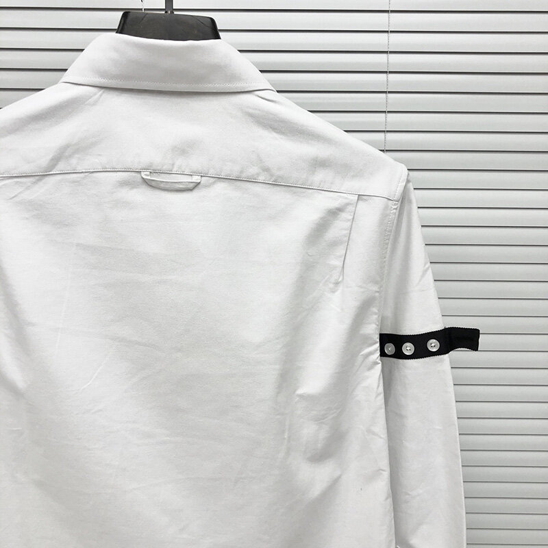 TB THOM قميص الموضة الفاخرة العلامة التجارية الرجال ضئيلة طويلة الأكمام بلايز عادية أسود مخطط بدوره أسفل طوق أكسفورد الأبيض الرجال القمصان