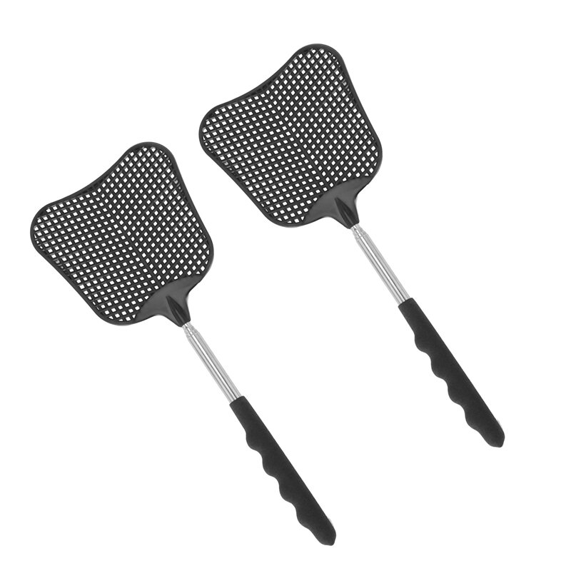 Mosquiteiro e mosca matando plástico fly swatter retrátil haste de aço inoxidável, adequado para uso interno e exterior (2 pacote)