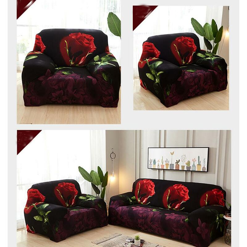 Funda de sofá elástica con estampado 3D de rosas rojas, funda de almohada para sala de estar, todo incluido