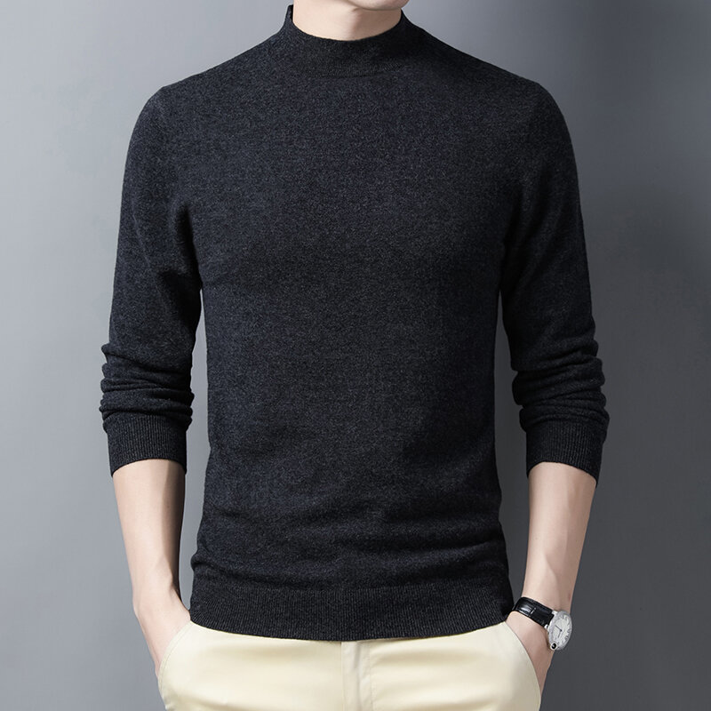 Maglione da uomo maglione lavorato a maglia tinta unita mezza dolcevita 100% lana primavera 2022 nuovo maglione di cashmere casual di fascia alta