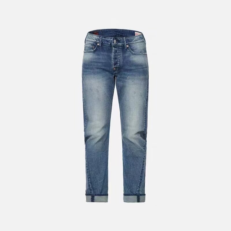 جديد لعام 2022 جينز على طراز الهيب هوب جينز رجالي مستقيم على شكل حرف M نمط ياباني مطبوع جينز متعدد الاستخدامات بتصميم عتيق مغسول
