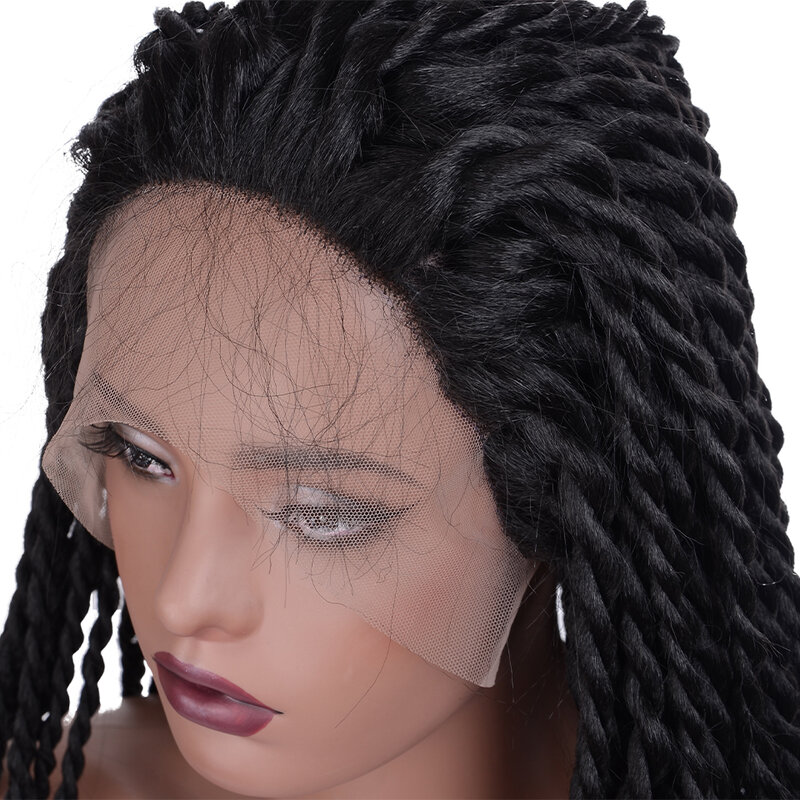 Wig Kepang Renda Depan Twist Wig Sintetis Renda Depan Wig Hitam Merah untuk Wanita Hitam Wig Kepang Panjang Tahan Panas
