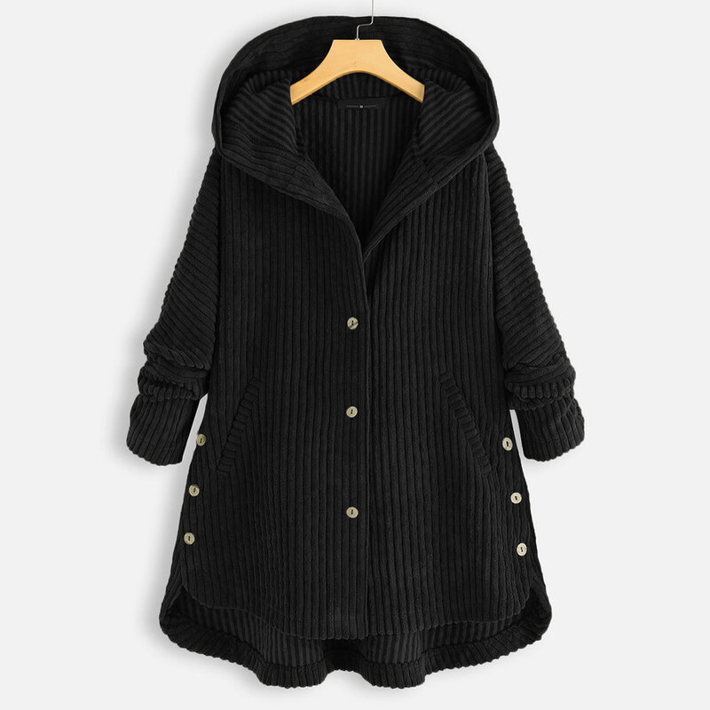 Veste à simple boutonnage pour Femme, vêtement d'extérieur tricoté en velours côtelé, manteaux à capuche, surdimensionné, 2022