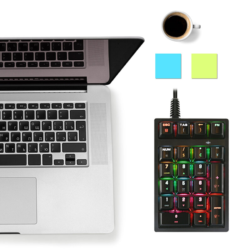 Teclado Digital de 21 teclas con cable sensible RGB retroiluminado, controlador de ordenador gratis para escritorio, portátil, oficina y negocios