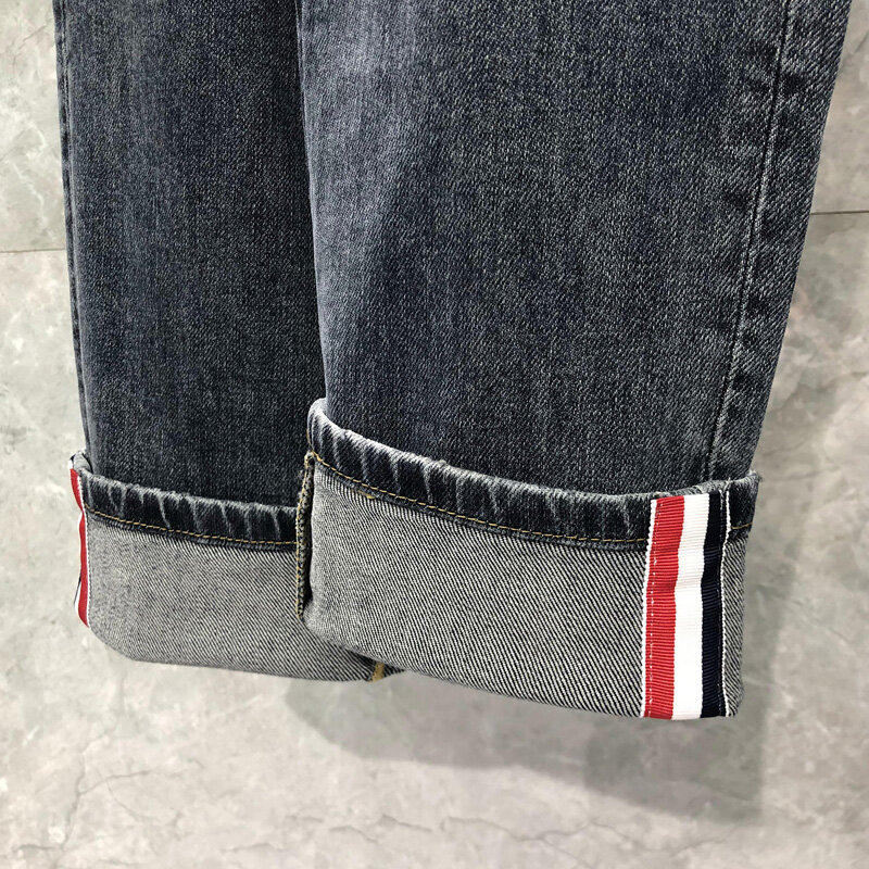 TB THOM-pantalones vaqueros elásticos para hombre, Jeans clásicos de Diseño a rayas, informales, ajustados, para primavera y otoño