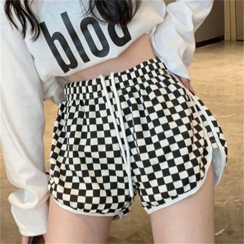 Xadrez xadrez shorts primavera e verão das mulheres novas meninas quentes usar calças quentes de cintura alta magro calças esportivas casuais