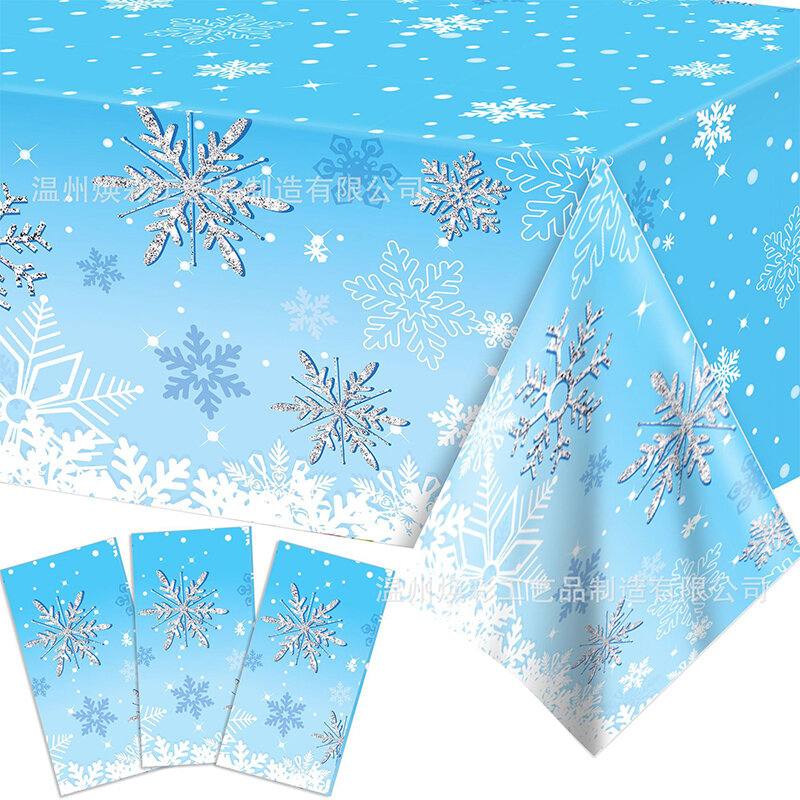 Toalha de mesa descartável do partido do floco de neve, decorações congeladas do partido do aniversário, favores das crianças, fontes do Feliz Natal, chuveiro do bebê