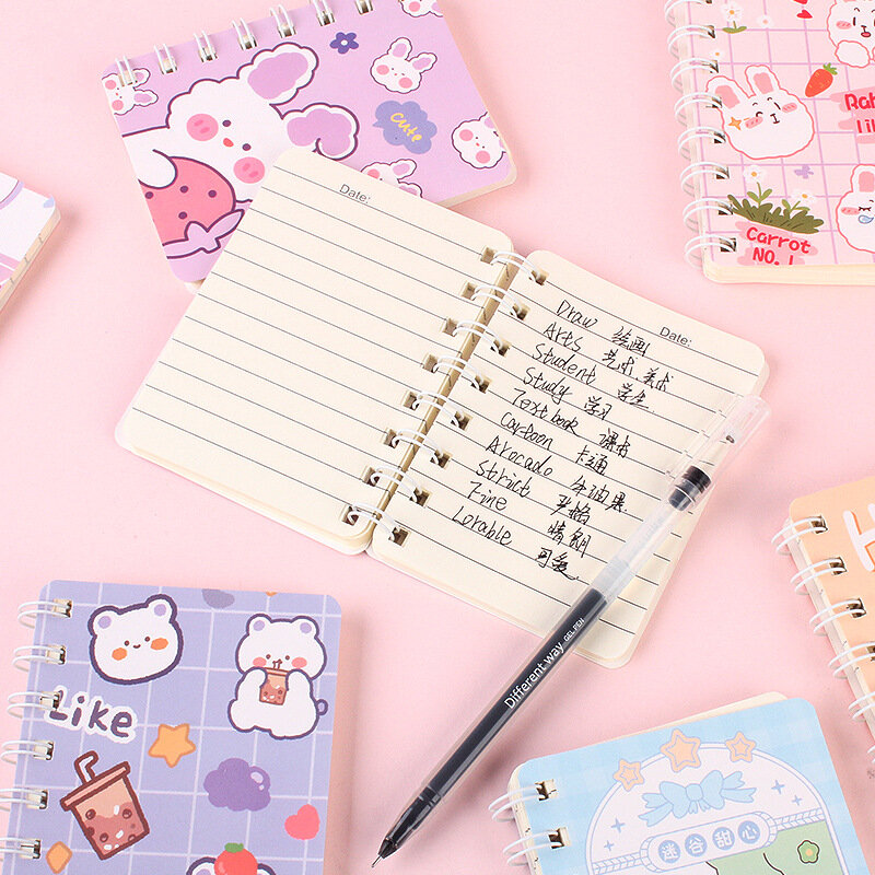 Korean Cartoon New Coil Book Portable Mini Cute Girl Creative Notebook Small Pocketbook Office Simple Tearable Journal Wholesale
