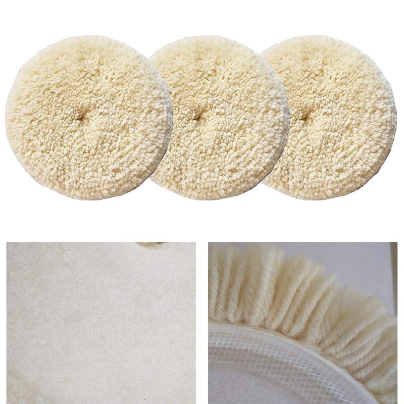 Almohadillas de pulido de lana, 3 piezas, con gancho y lazo trasero para compuesto, corte y pulido
