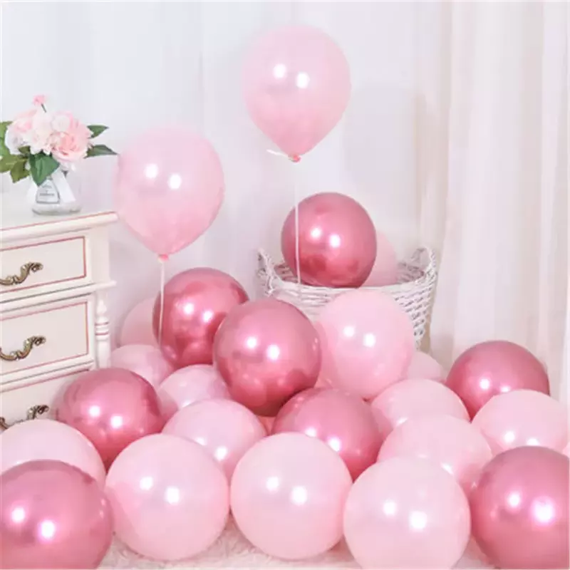 12 pçs/lote Rosa Balão De Látex Vermelho Cromo Prata Rosa Quente de Metal Balão da Festa de Aniversário Do Chuveiro de Bebê Decorações Do Casamento Globos de Ar
