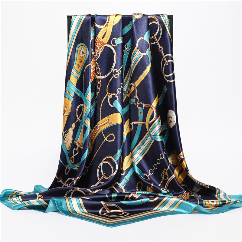 Bufanda cuadrada con estampado de diseño para mujer, Hijab de seda, chal, pañuelo para el cuello, accesorios de moda, 2022