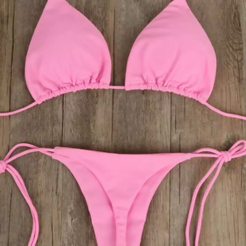 2022 neue Sommer Klassische Frauen Bademode Bikinis Set Drei Punkte Einfarbig Halter Neck Strap Thong Frauen Badeanzug Set für strand