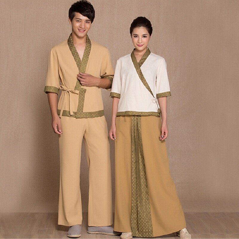 Thai trabalho roupas femininas 2023 bege esteticista blusa e calças definir masculino caqui spa uniforme macacão frete grátis