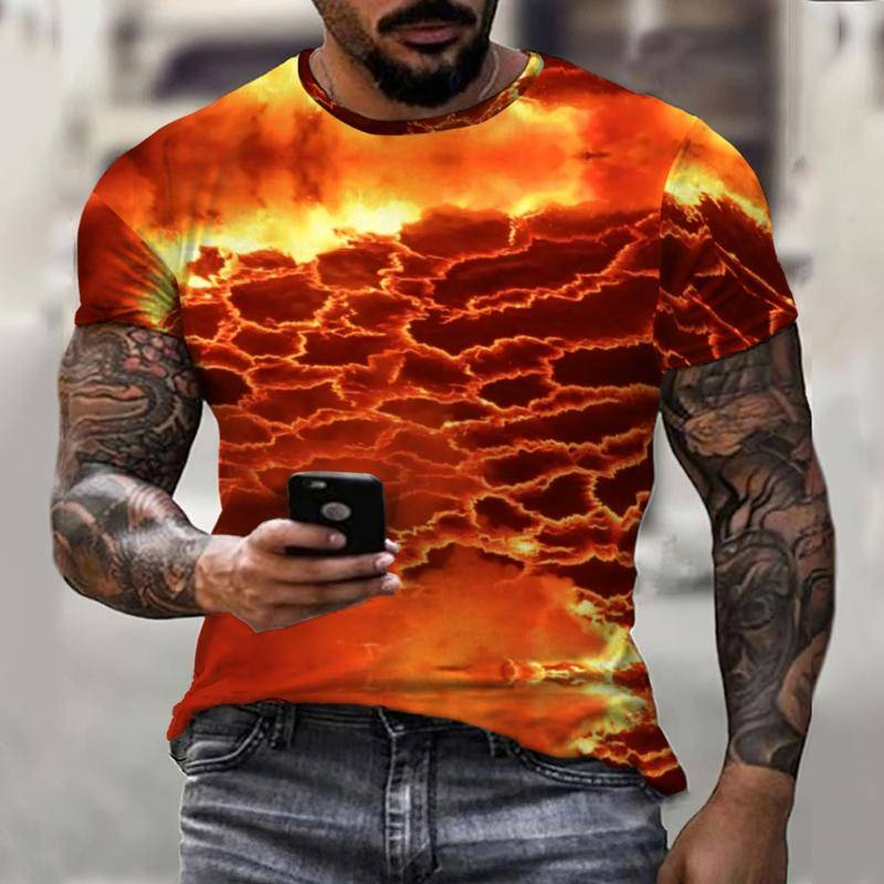 ฤดูร้อนใหม่ Lava Clear Fragmentation Lava Ray ชายเสื้อยืด3D การพิมพ์บทคัดย่อ Casual แฟชั่นผู้ชายแขนสั้น