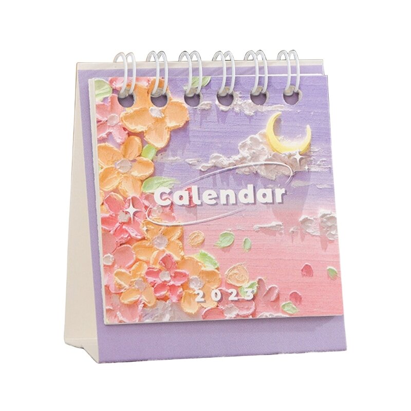 2023 Lukisan Minyak Kalender Meja Kantor Kalender dari 10/2022 Sampai 12/2023 untuk Siswa Guru Kantor Sekolah F19E
