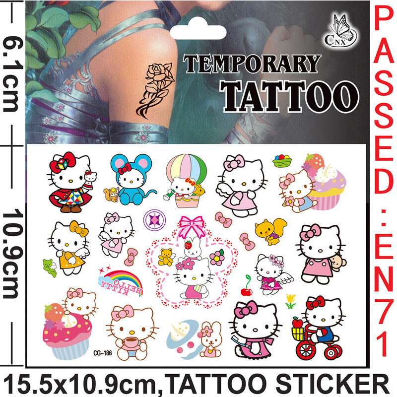 Leuke Cartoon Hello Kitty Kids Tijdelijke Nep Tattoo Sticker Speelgoed Grappig Diy Gezicht Arm Body Art Waterdichte Tatoeages Kinderen Cadeau