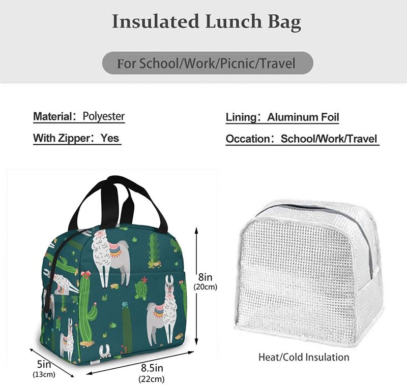 Bento bag  Llama And Cactus Portable Insulated Lunch Bag