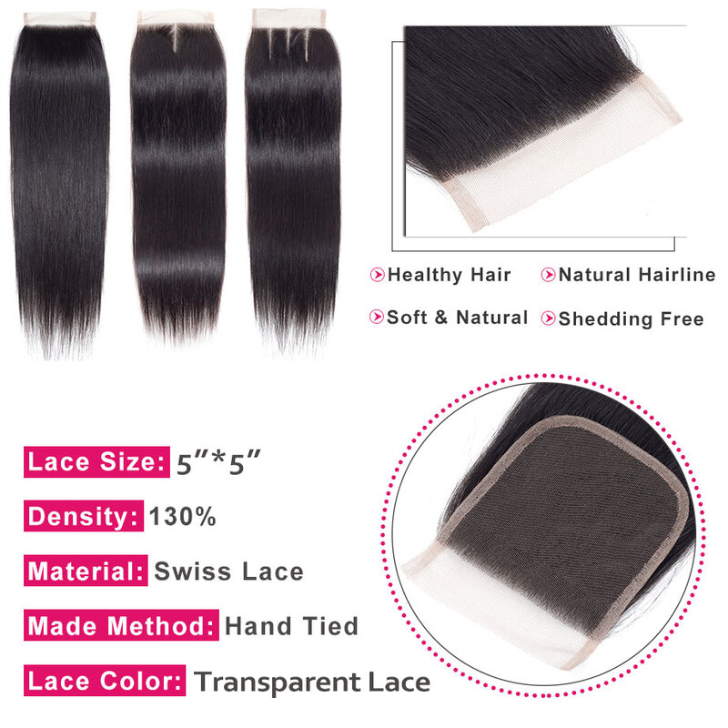 HairUGo Brasilianische Gerade Haar Verschlüsse 5X5 Spitze Verschluss 8 ''-16'' 100% Menschliches Haar Remy Haar Transparent spitze Haar Extensions