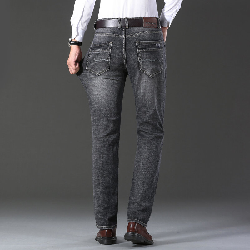 Джинсы мужские классические, Стрейчевые брюки прямого покроя, классические, черные, в деловом стиле, весна-осень 2022