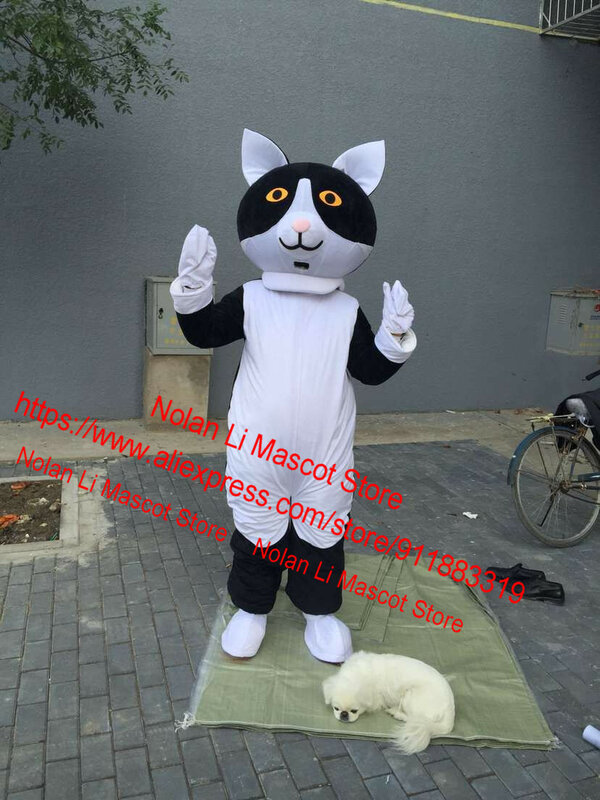 고품질 EVA 헬멧 흑백 고양이 마스코트 의상 만화 정장 생일 파티 역할 놀이 성인 크기, 휴일 선물 076