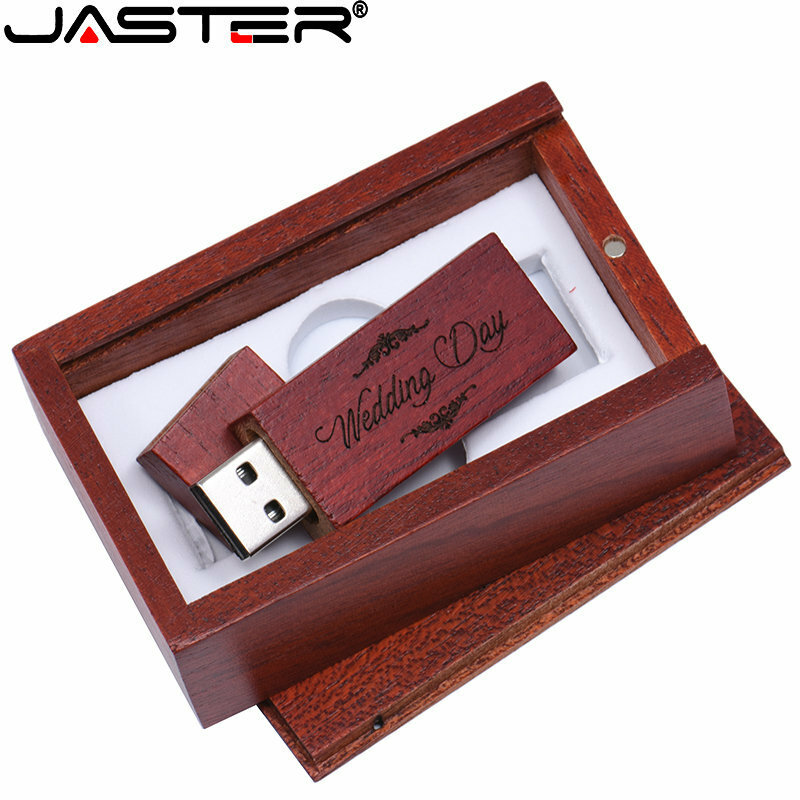 JASTER-Unidad Flash USB 2,0 de madera, pendrive con caja de 64GB, 32GB, 128GB, regalo creativo de nogal, disco U