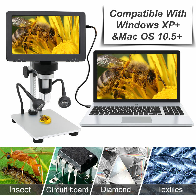 Microscope numérique avec écran 1200x12mp, écran HD 7 pouces, vidéo, éclairage LED, télécommande