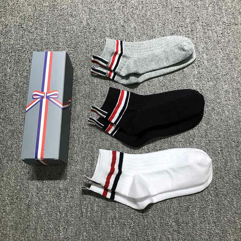 TB THOM-calcetines tobilleros de algodón para hombre, medias transpirables de marca de lujo, a rayas, para verano, 1 o 3 pares