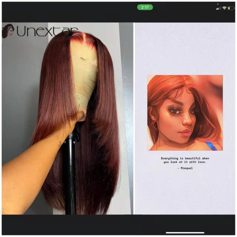 Unextar-Peluca de cabello humano liso para mujer, postizo de encaje frontal 13x4, color marrón rojizo oscuro, prearrancado, 180%