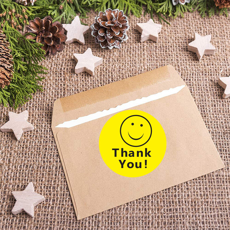 Grazie Smiley Face Sticker etichette sigillanti 100-500pcs adesivo per bambini a punto rotondo giallo Scrapbooking cartoleria adesivi carini