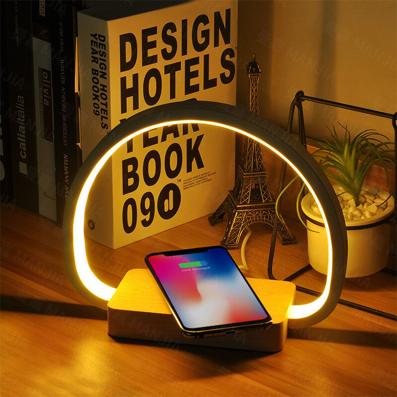USB 스마트 충전 무선 블루투스 야간 조명 충전기 LED 데스크 램프 터치 눈 보호 독서 램프, 침대 옆 테이블